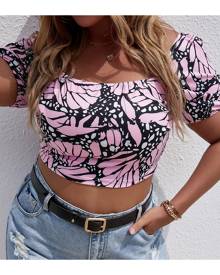 SHEIN Plus All Over Print Crop Tee