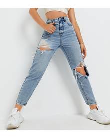 SHEIN Ripped Detail Mom Jeans