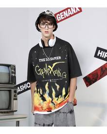 SHEIN Men Letter & Fire Print Tee