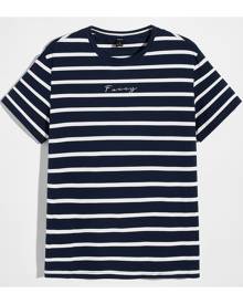 SHEIN Men Letter & Striped Print Tee