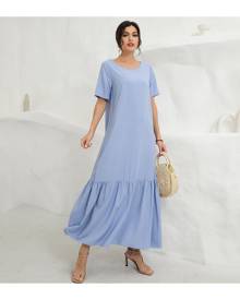 SHEIN Solid Ruffle Hem Smock Dress