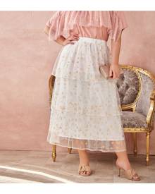 SHEIN Plus Allover Butterfly Print Layered Mesh Skirt