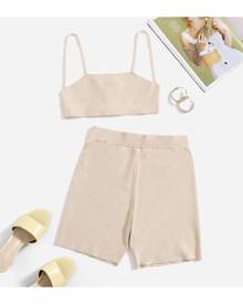 SHEIN Crop Knit Cami Top & Cycling Shorts Set