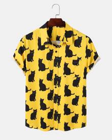 SHEIN Men Allover Cat Button Through Shirt
