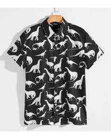 SHEIN Men Dinosaur Print Button Up Shirt