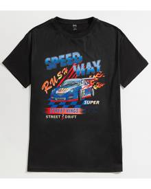 SHEIN Men Letter & Car Print Tee