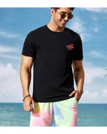 SHEIN Men Letter & Rose Print Tee