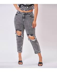 SHEIN Plus Ripped Mom Cropped Jeans