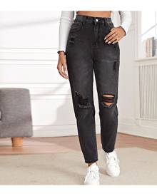 SHEIN High Waist Ripped Mom Cropped Jeans