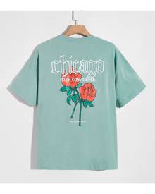 SHEIN Men Letter & Rose Print Tee