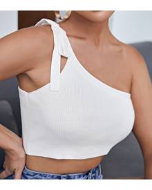 SHEIN Ribbed Knit One Shoulder Crop Knit Top