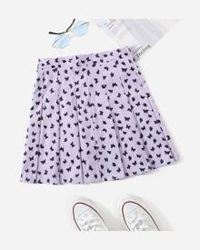 SHEIN Allover Butterfly Print Pleated Skirt