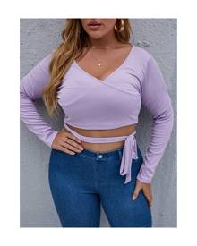 SHEIN Plus Surplice Neck Tie Front Crop Top