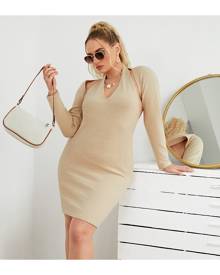 SHEIN Plus Halter Bodycon Dress & Bolero Top Knit Set