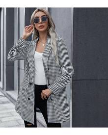 SHEIN Gingham Print Double Breasted Blazer