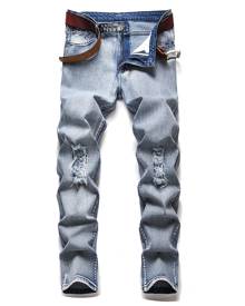 SHEIN Men Ripped Frayed Skinny Jeans Without Belt
