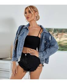 SHEIN Ripped Backless Denim Jacket