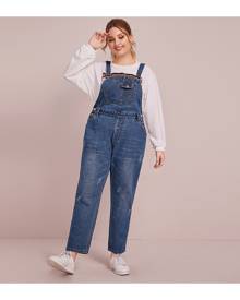 SHEIN Plus Button Side Wide Leg Denim Dungarees