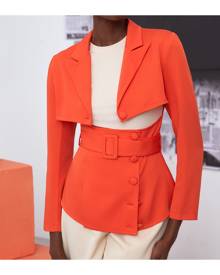 SHEIN Neon Orange Peak Collar Belted Blazer