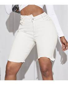 SHEIN Asymmetrical Waist Skinny Denim Shorts