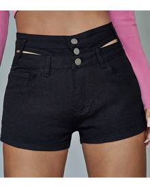 SHEIN Button Fly Cut-out Denim Shorts