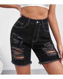 SHEIN Ripped Raw Hem Denim Shorts