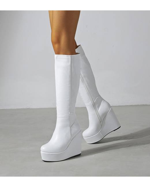 white ankle wedge boots