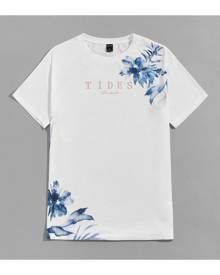 SHEIN Men Letter & Floral Print Tee