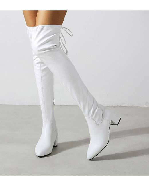 thigh high white boots flat