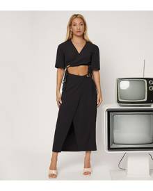 SHEIN Solid Knotted Side Wrap Top & Skirt