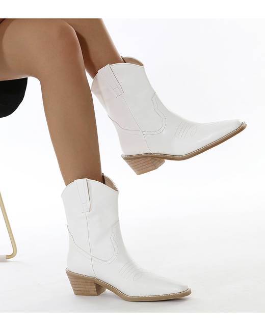 white ankle western boots