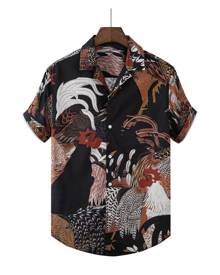 SHEIN Men Animal Print Button Front Shirt