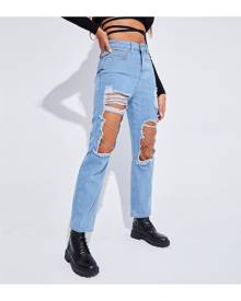 SHEIN High Waisted Ripped Cropped Jeans