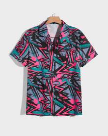 SHEIN Guys All Over Print Button Front Shirt