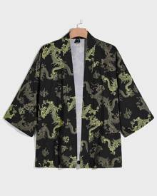 SHEIN Men Open Front Chinese Dragon Print Shirt