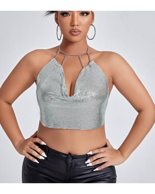 silver halter neck top