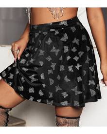 SHEIN Plus Butterfly Print Velvet Skirt
