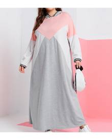 SHEIN Plus Colour Block Striped Trim Hooded Sweatshirt Dress