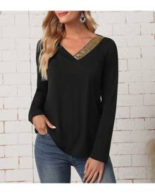 SHEIN V-neck Sequin Detail Tee