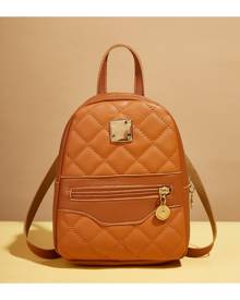 SHEIN Quilted Embossed Metallic Decor Classic Backpack