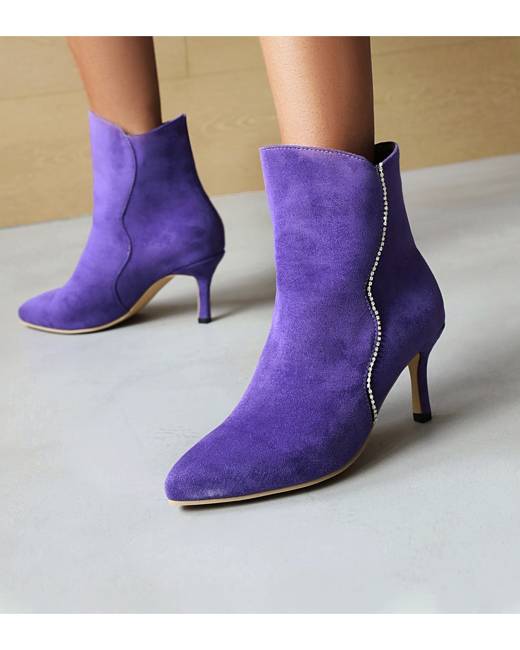 ladies purple leather ankle boots