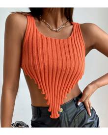 SHEIN Ribbed Knit Bandana Hem Crop Knit Top