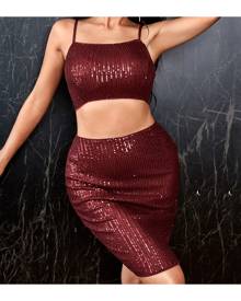 SHEIN Crop Sequin Cami Top & Bodycon Skirt
