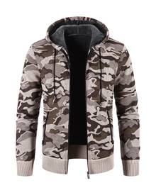 SHEIN Men Camo Print Teddy Lined Hooded Cardigan