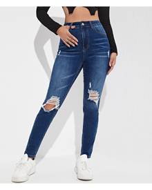 SHEIN Ripped Washed Crop Skinny Jeans