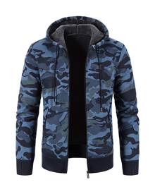 SHEIN Men Camo Print Teddy Lined Hooded Cardigan Without Tee