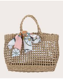 SHEIN Twilly Scarf Decor Hollow Out Tote Bag