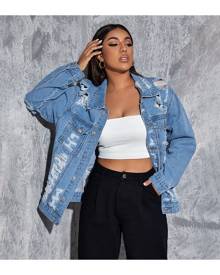 SHEIN Flap Pocket Ripped Denim Jacket