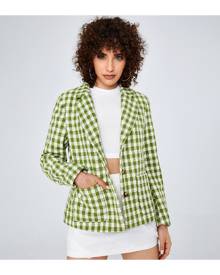 SHEIN Gingham Pattern Dual Pocket Blazer