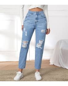 SHEIN High Waist Ripped Mom Cropped Jeans